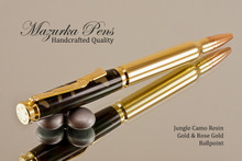 Handcrafted Bullet Cartridge Ballpoint Pen, Jungle Camouflage,  .30 Caliber Replica Bullet Pen, Gold / Brass color Finish 