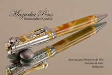 Handmade Motorcycle Ballpoint Pen, Desert Camo Resin with Chrome and Gold Finish 