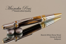 Handcrafted pen made from Black & White Ebony with Chrome / Gold finish.  