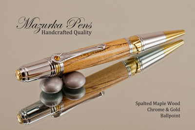 Handcrafted pen made from Spalted Maple with Chrome / Gold finish.  