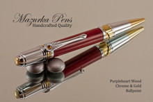 Handmade Ballpoint Pen, Purpleheart with Chrome and Gold Finish 