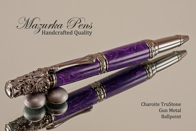 Handmade Ballpoint Pen, Charoite TruStone Victorian Ballpoint Pen, Gun Metal Finish 