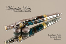 Handmade Ballpoint Pen, Deep Space Resin Pen, Chrome and Gold Finish 