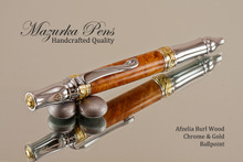 Handmade Ballpoint Pen, Afzelia Burl Ballpoint Pen, Gold and Chrome Finish 