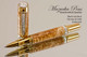 Handcrafted wooden rollerball pen made from Black Ash Burl with Gold / Chrome finish.  Side view of pen and cap.