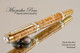 Handcrafted wooden rollerball pen made from Black Ash Burl with Gold / Chrome finish.  Top view of pen and cap.