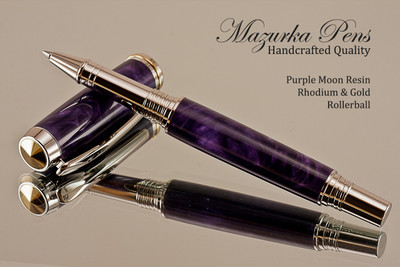 Handmade Rollerball pen made from Purple Moon Resin with Rhodium / Gold.  Handcrafted pen by our artist.  
