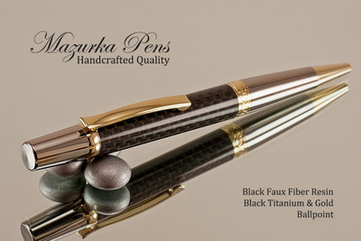 Handmade pen made from Faux Carbon Fiber with Black Titanium/Faux Carbon Fiber finish.  Handcrafted pen.  