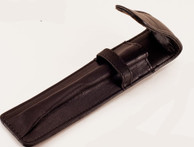 Large Black leather pen and / or pencil pouch.  Shown Open 