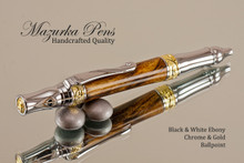 Handcrafted pen made from Black & White Ebony with Chrome / Gold finish.  