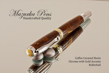 Elegant Rollerball Coffee Caramel Resin with Chrome and Gold Finish 