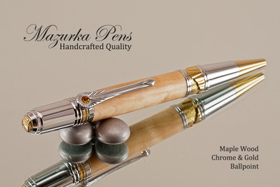 Handcrafted pen made from Maple with Chrome / Gold finish.  