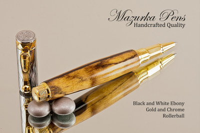 Black and White Ebony Chrome and Gold Rollerball Pen
