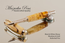 Black and White Ebony Rhodium and Gold Rollerball Pen