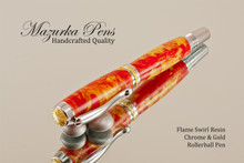 Rollerball Flame Swirl Resin with Chrome and Gold Finish 