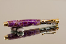 Handmade Rollerball Pen made from Purple Strata Resin with Chrome finish / gold colored accents.  