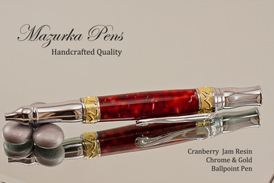 Handmade Ballpoint Pen, Cranberry Jam, Gold and Chrome Finish