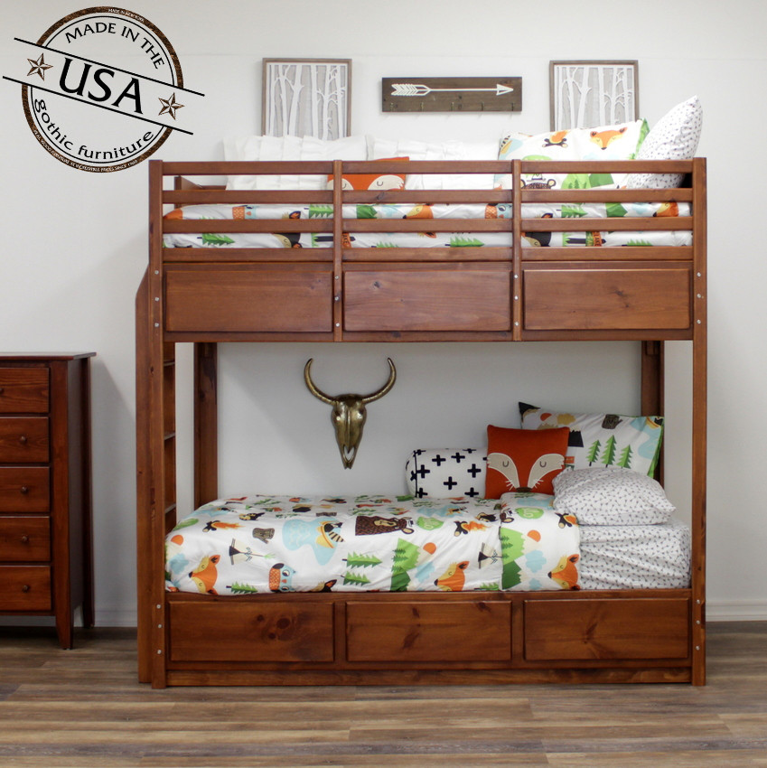 Twin Bunk Bed with 6 Drawers on metal tracks Gothic Furniture