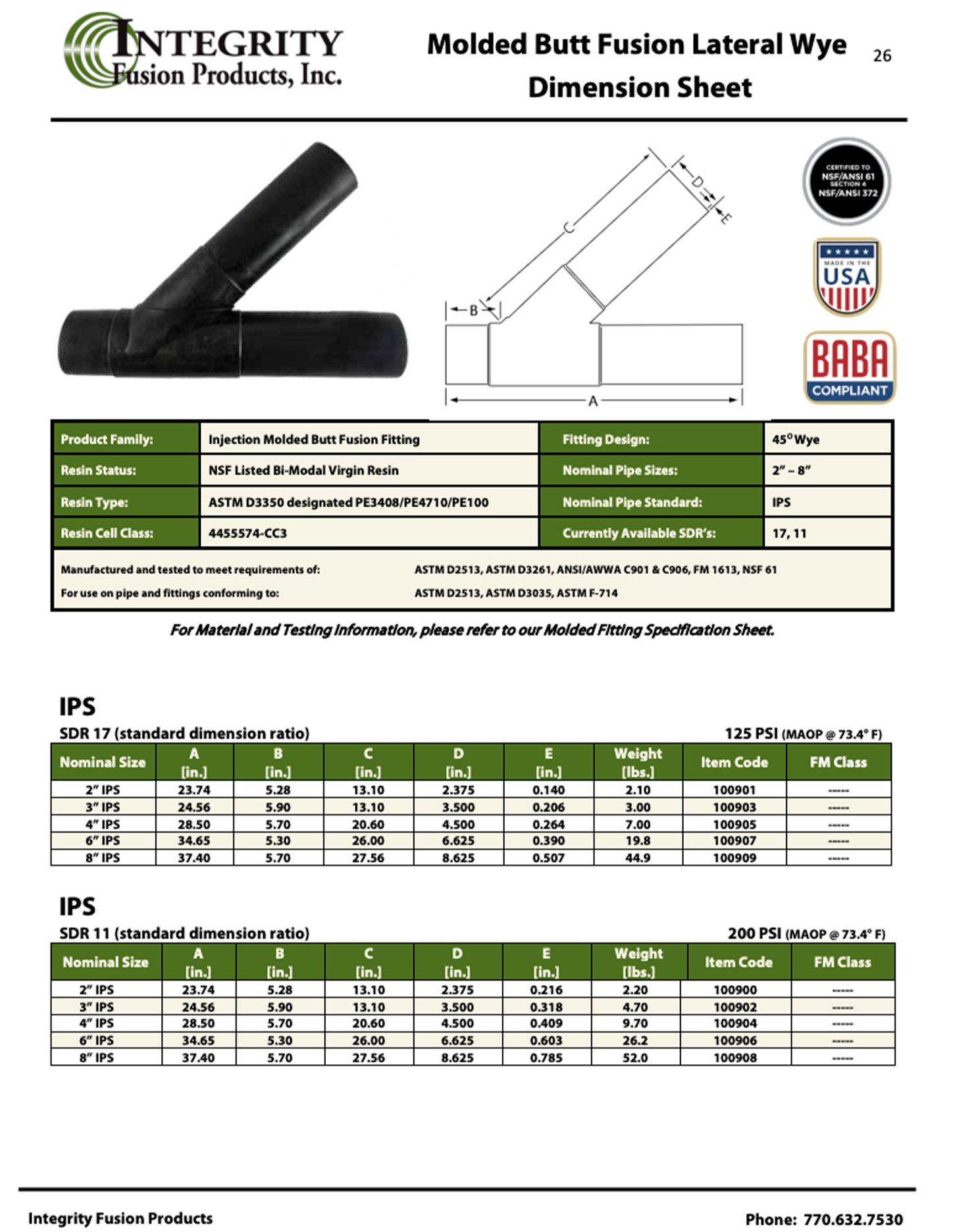 Butt Fusion Lateral Wye Data Sheet
