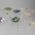 Long Citrine, Ameythst, Rose Quartz, Prehnite Silver Necklace