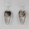 Silver Patterned Disc and Chain Earrings
