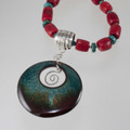 Turquoise, Coral, Sterling Silver & Enameled Focal Necklace