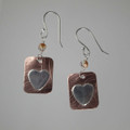 Patterned Copper with Silver Heart Earrings