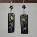 Black Enamel , Flower & Sterling Silver Earrings