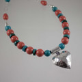 Silver Heart in Coral & Turquoise Necklace