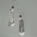 Textured Irregular Rectangle & Garnet Sterling Silver Earrings