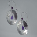 Amethyst Briolette in Patterned Sterling Silver Earrings