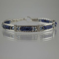 Sodalite & Swarovski Crystal Silver Bangle