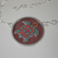 Enameled Cloisonne Sea Turtle Sterling Silver Necklace