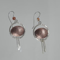  Copper Discs Framed in Sterling Silver with Dangles Earrings
