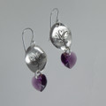 Sterling Silver Heart Stamped Flower & Swarovski Crystal Earrings