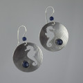 Sodalite & Seahorse Patterned Sterling Silver Earrings