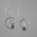 Sterling Silver Rectangular Wire & Tube Set Aquamarine CZ Earring
