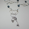  Swarovski Crystal, Antique Sterling Silver Key & Keyhole Long Necklace