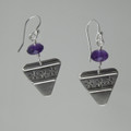 Amethyst & Hand Stamped Triangular Silver Earrings