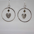 Sterling Silver Hoops with Heart Earrings