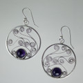  Sterling Silver Filagree Amethyst Hoop Earrings