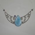 Larimar , Iolite Filagree Sterling Silver Necklace 2