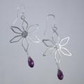  Argentium Flower Earrings with Swarovski Crystal  Amethyst Briolette