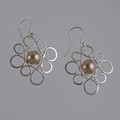  Argentium Sterling Silver Flower & Swarovski Crystal Pearl Earrings-2