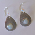 Textured Tear Drop Sterling Silver & Manmade Opal Earrings