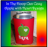 In The Hoop Can Cozy Apple With Heart Embroidery Machine Design