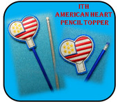 In The Hoop American Heart Pencil Topper Embroidery Machine Design