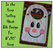 In The Hoop Smiling Ghost Bib Embroidery Machine Design for 8x10 Hoop.