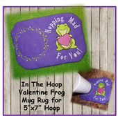 In The Hoop Frog Holding Heart Mug Rug Embroidery Machine Design for 5"x7" Hoop