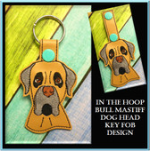 In The Hoop Bull Mastiff Dog Head Key Fob Embroidery Machine Design